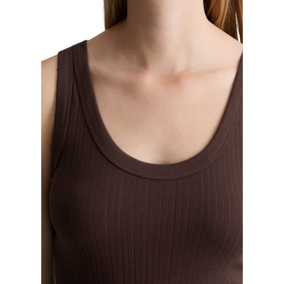 Pointelle-Top slim en jersey de coton doux rouge foncé, MARC O’POLO DENIM
