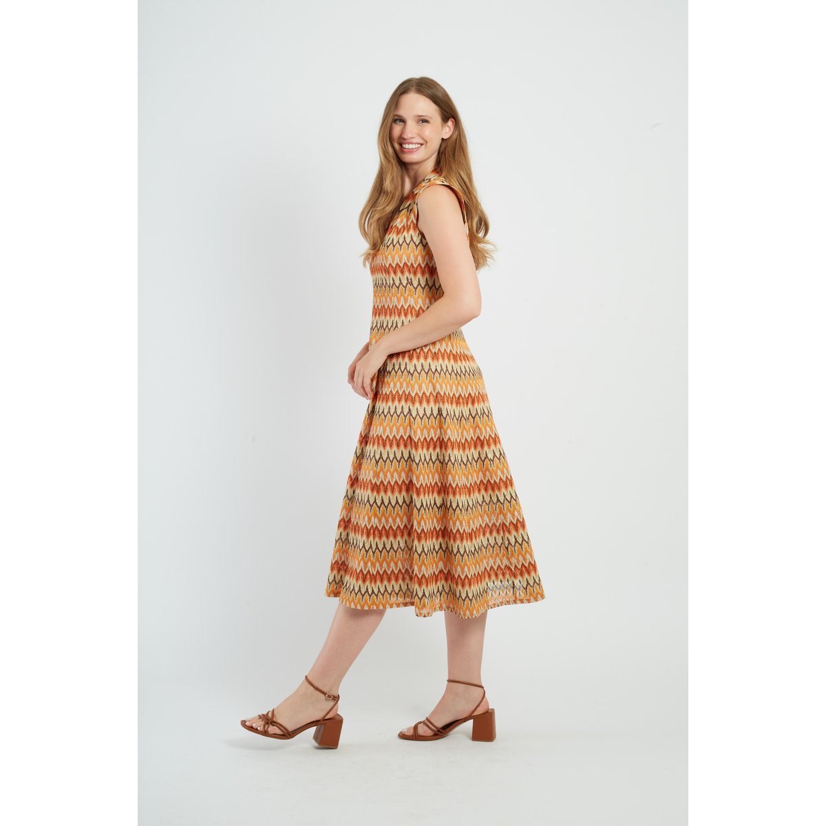 Robe midi en maille FANCHETTE orange, DERHY
