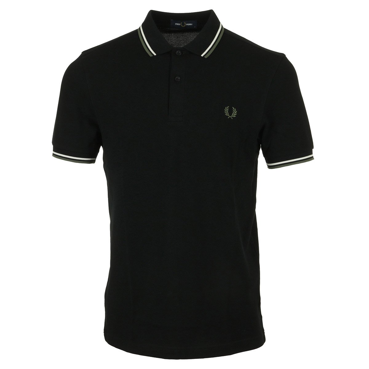 Polo TWIN TIPPED black ecru green, FRED PERRY