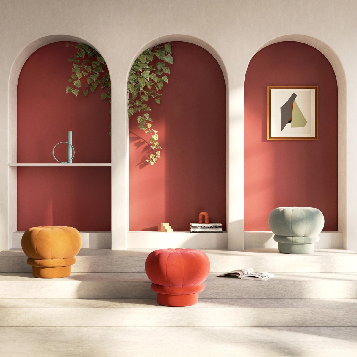 Pouf siège d'appoint, CLAUDIE rouge garance, HARTO
