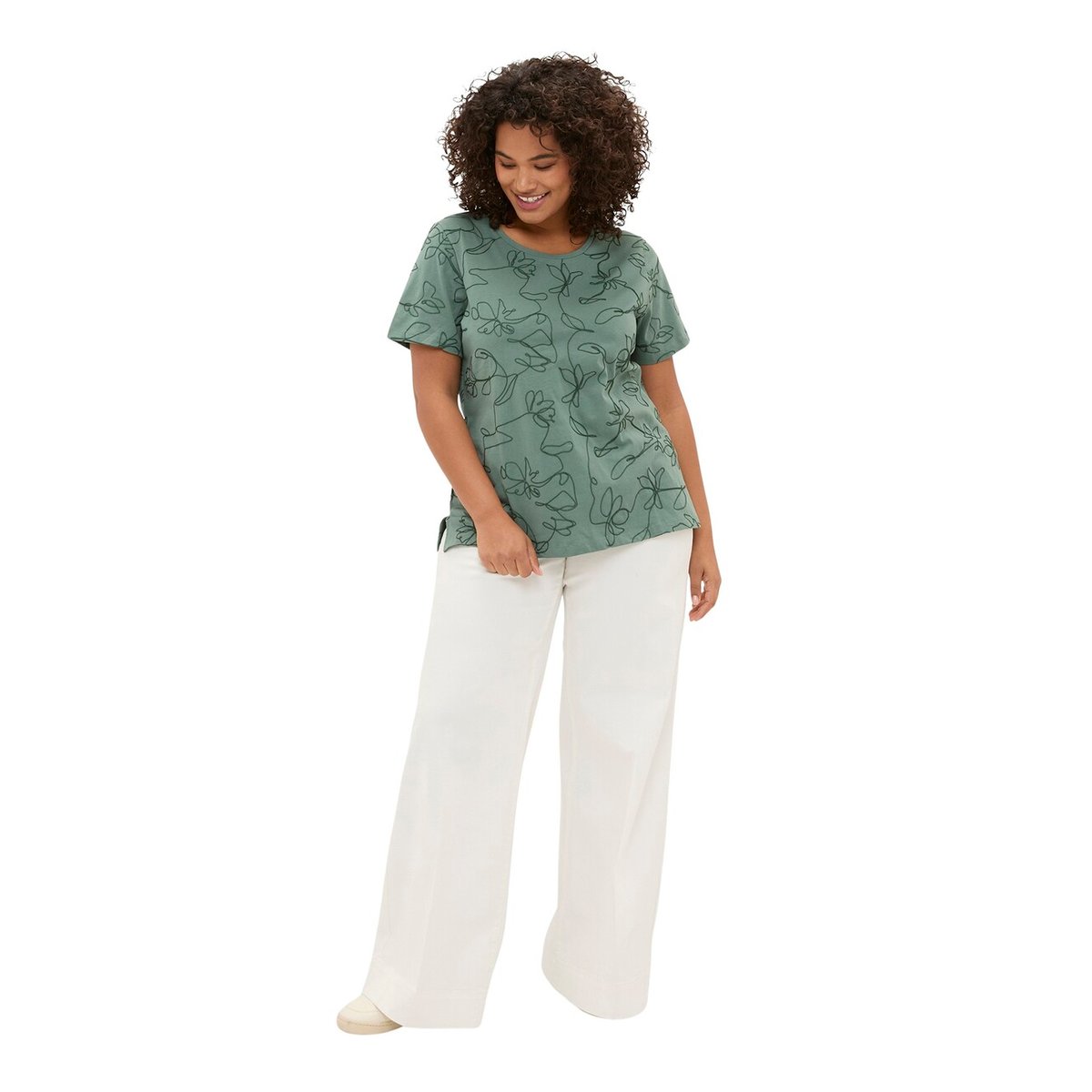 T-shirt avec broderies florales vert, FIORELLA RUBINO