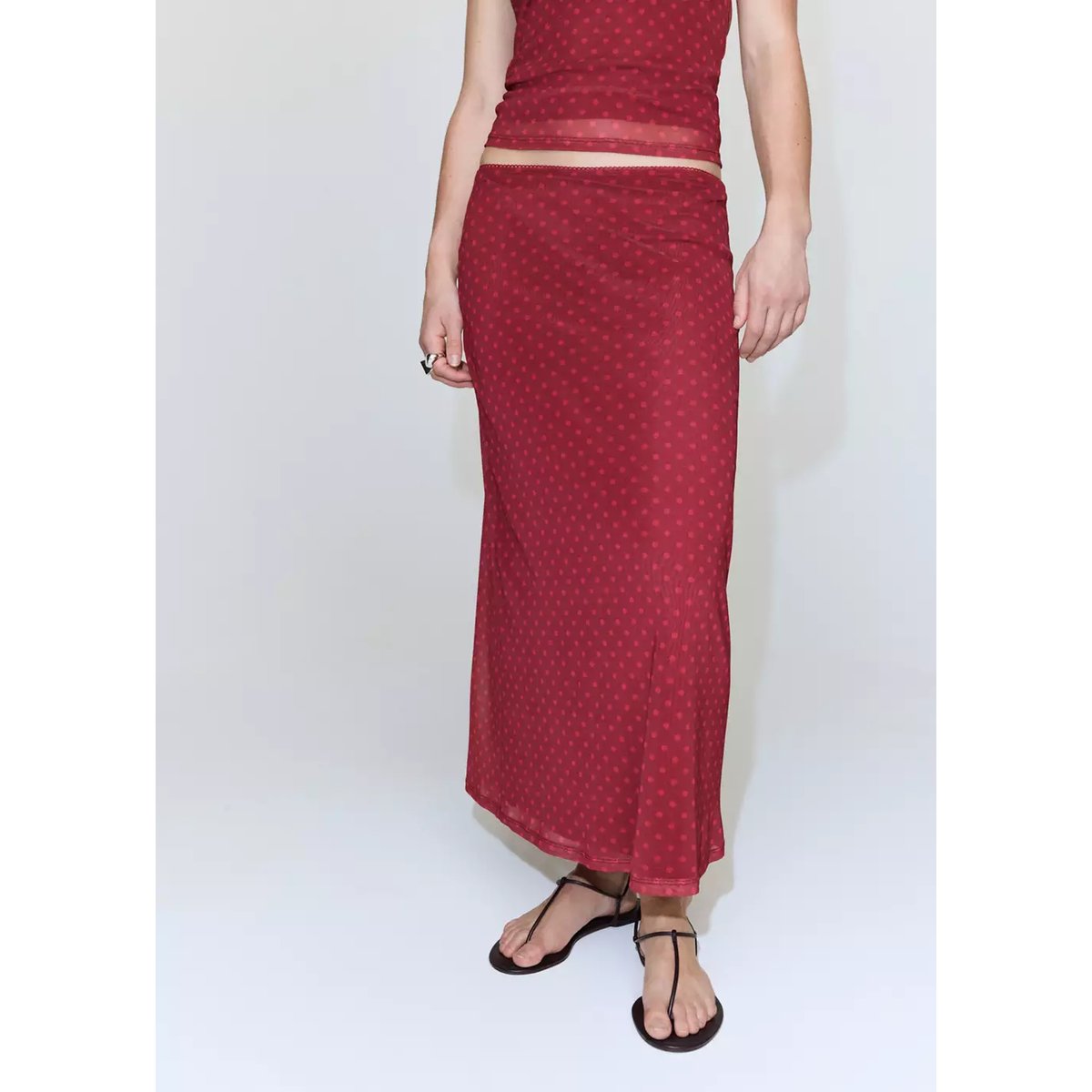 Jupe en tulle à imprimé pois rouge, MANGO