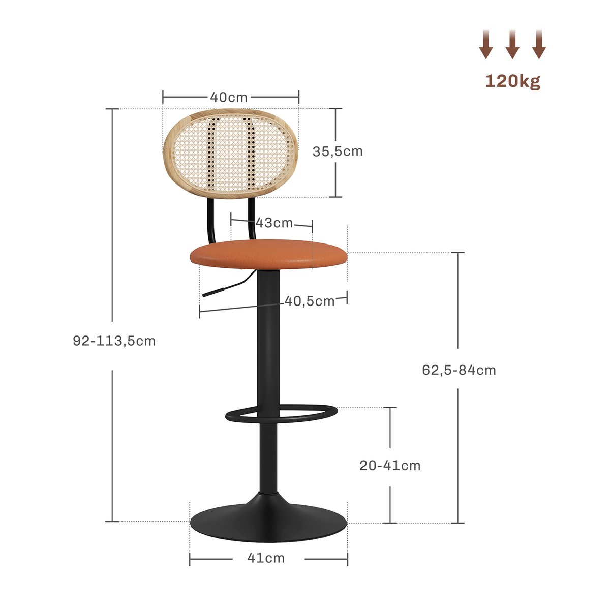 Tabouret de bar Revêtement synthétique Marron marron, noir, HOMCOM