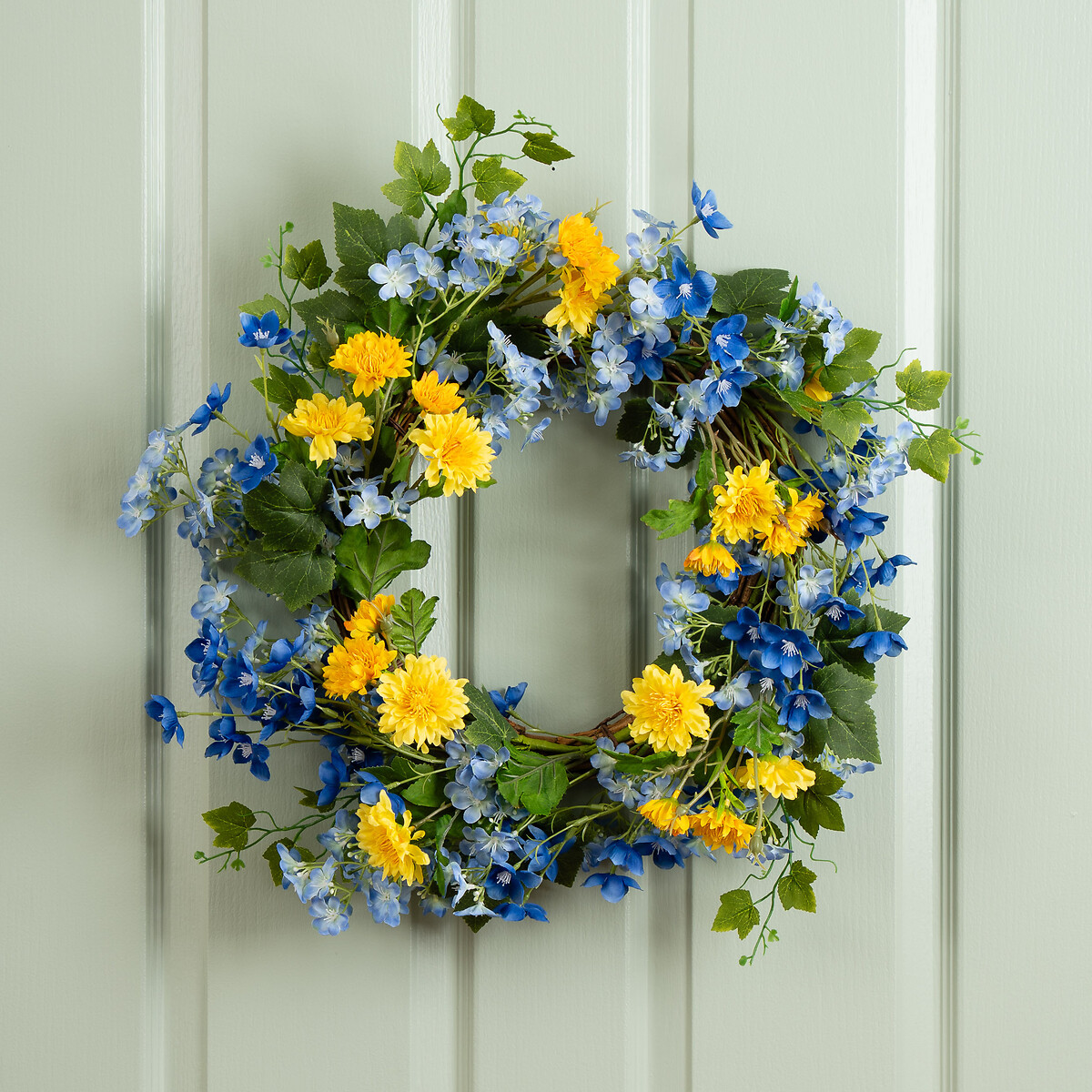 50cm Blue & Yellow Floral Wreath yellow, SO'HOME