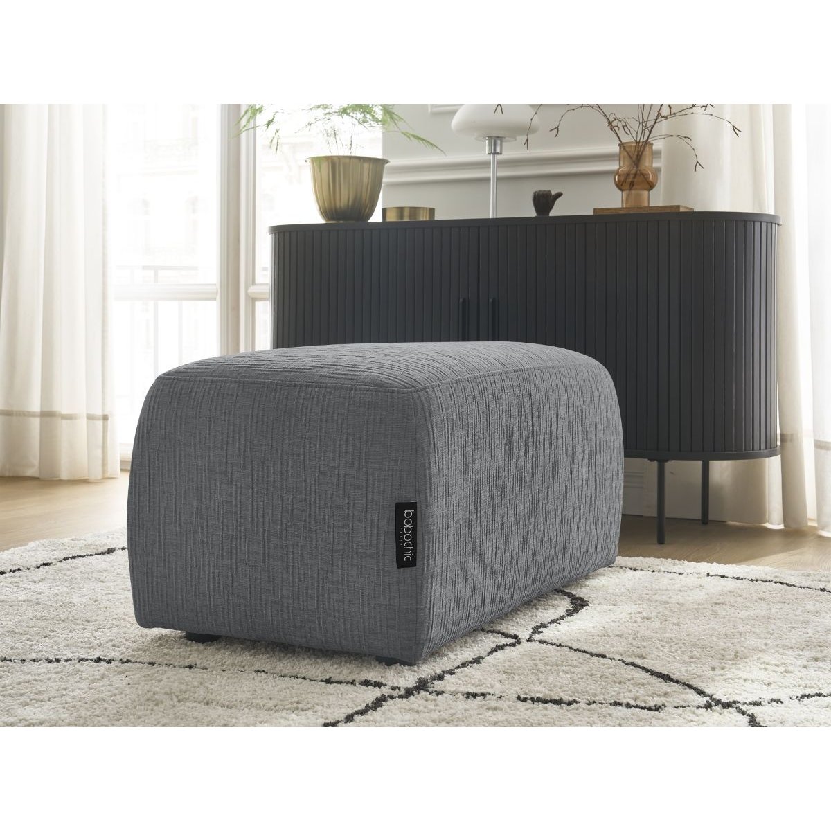 Pouf tissu texturé, ATILLA gris foncé, BOBOCHIC