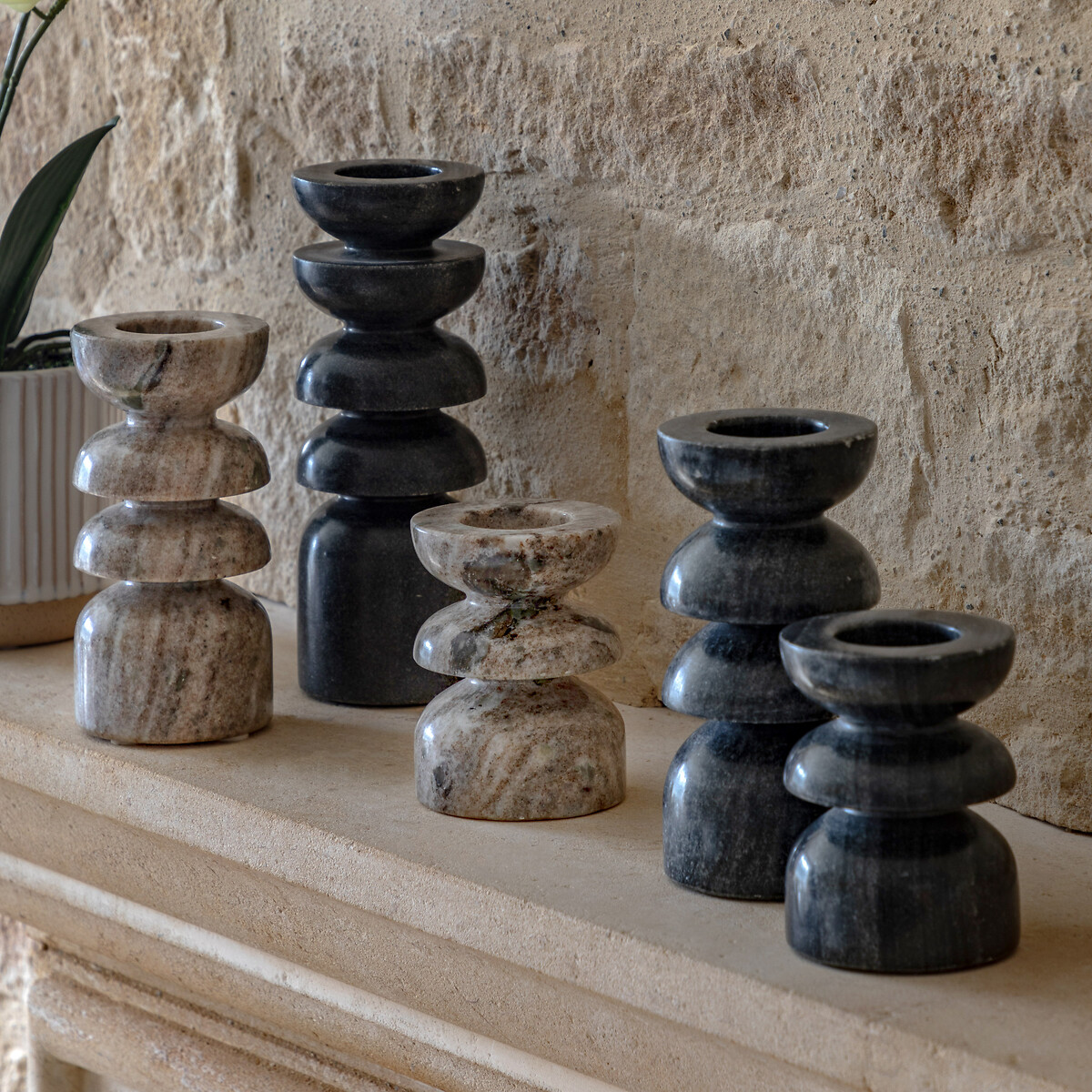 Set of 2 Azuaga Marble Candlesticks grey, ÉDITÉ