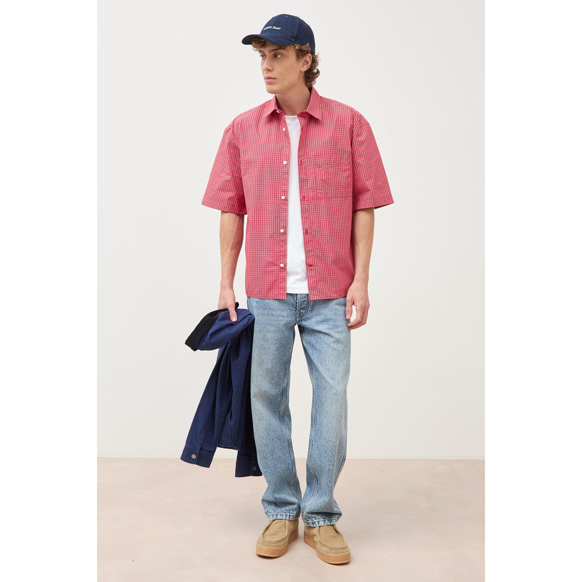 Chemise boyfriend en coton rouge, BONOBO