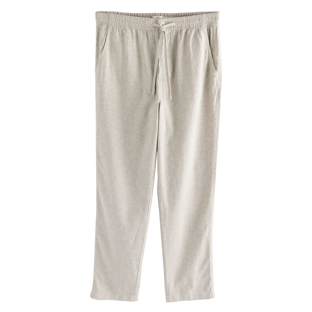 Pantalon en lin et coton à rayure écru/marron champignon, NEXT