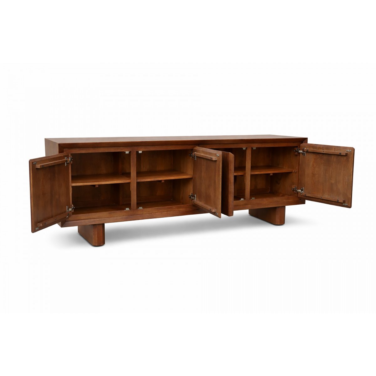 Buffet bas en bois massif 4 portes 200 cm, BELLECOUR marron foncé, BOBOCHIC