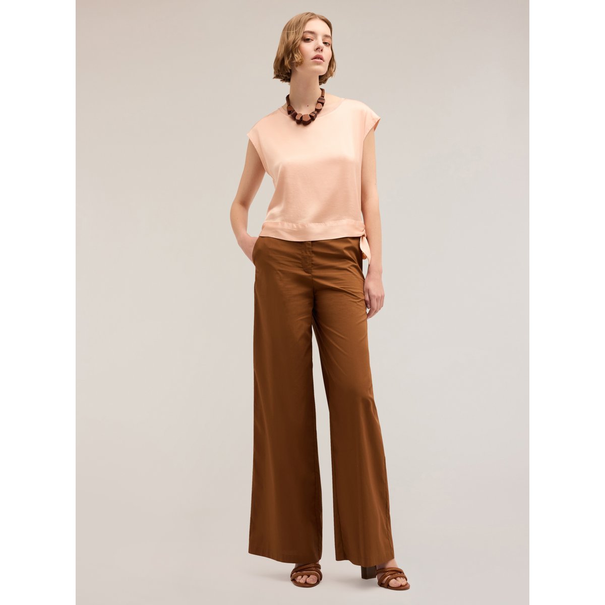 Pantalon palazzo en coton marron, MOTIVI