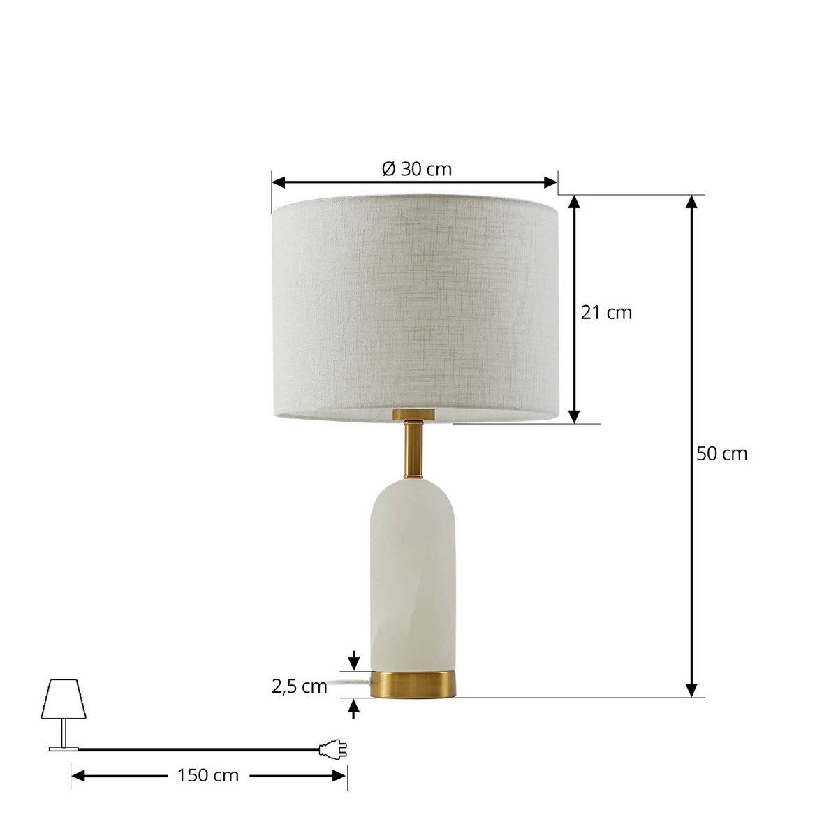 Lampe à poser en textile scandinave blanc, gris, or, LINDBY