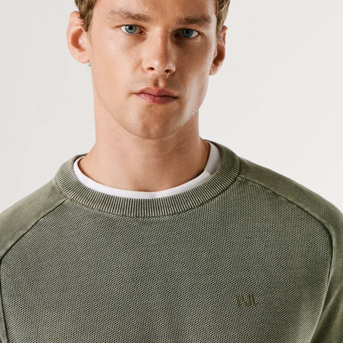Pull Piqué À Col Rond vert olive, PEPE JEANS