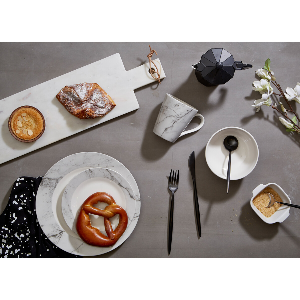 16-Piece White/Grey Marble Effect Dinner Set grey, SO'HOME