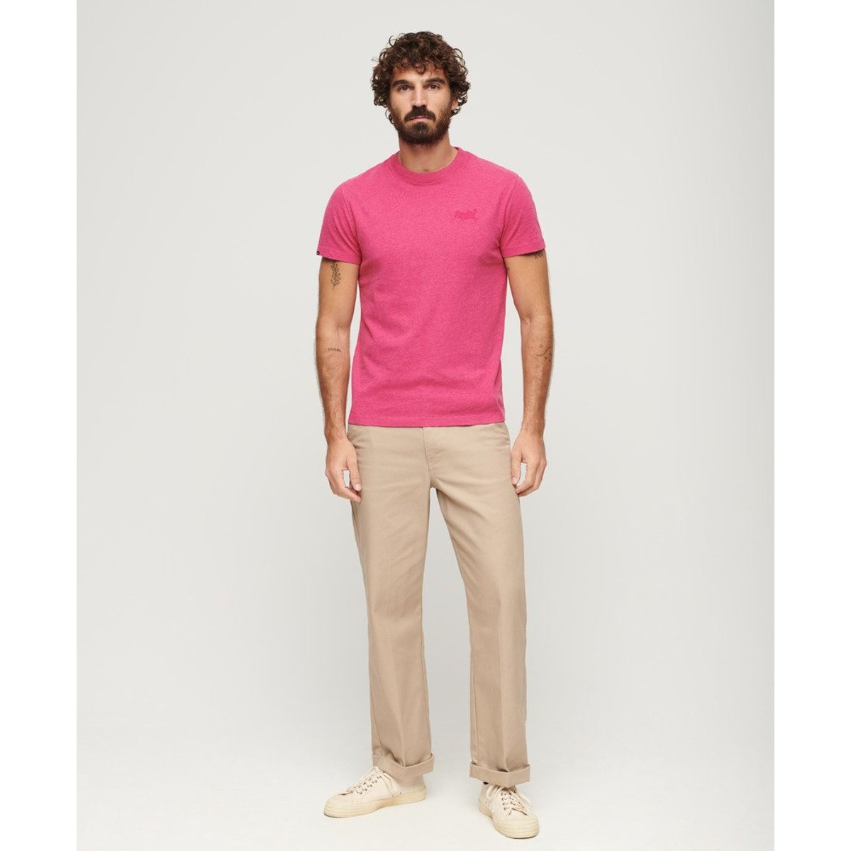 T-shirt col rond Vintage Logo magenta chiné, SUPERDRY