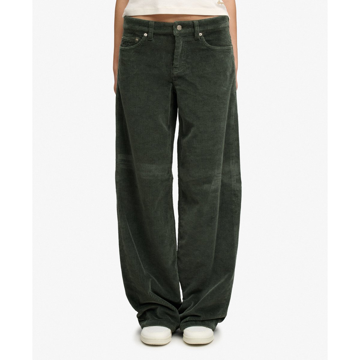 Pantalon en Velours Côtelé Large Taille Moyenne vert forêt profond, SUPERDRY