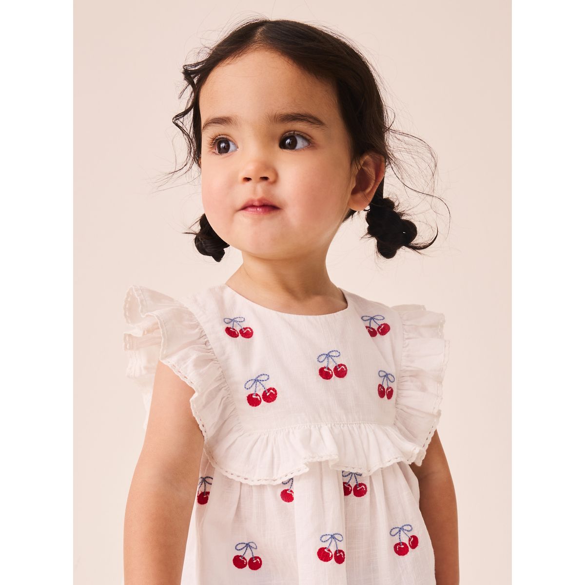 Ensemble blouse sans manches et pantalon rayures bleues et cerises rouges, NEXT