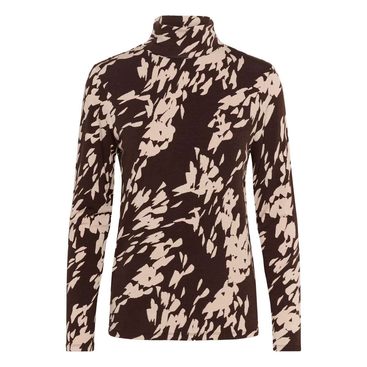 T-shirt à manches longues marron chocolate torte leave print, SOAKED IN LUXURY