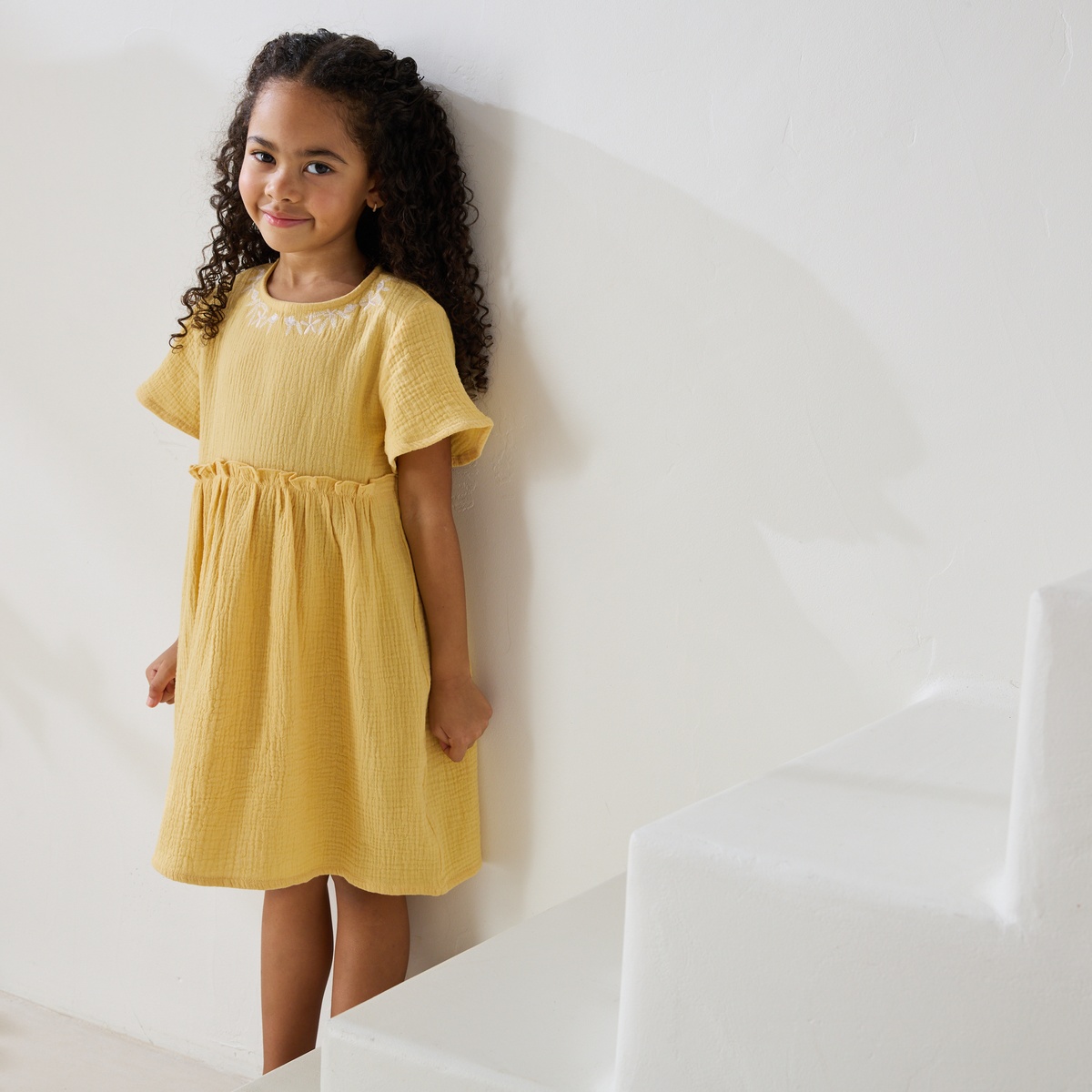 Robe enfant en gaze de coton Camila jaune, PETIT BEGUIN