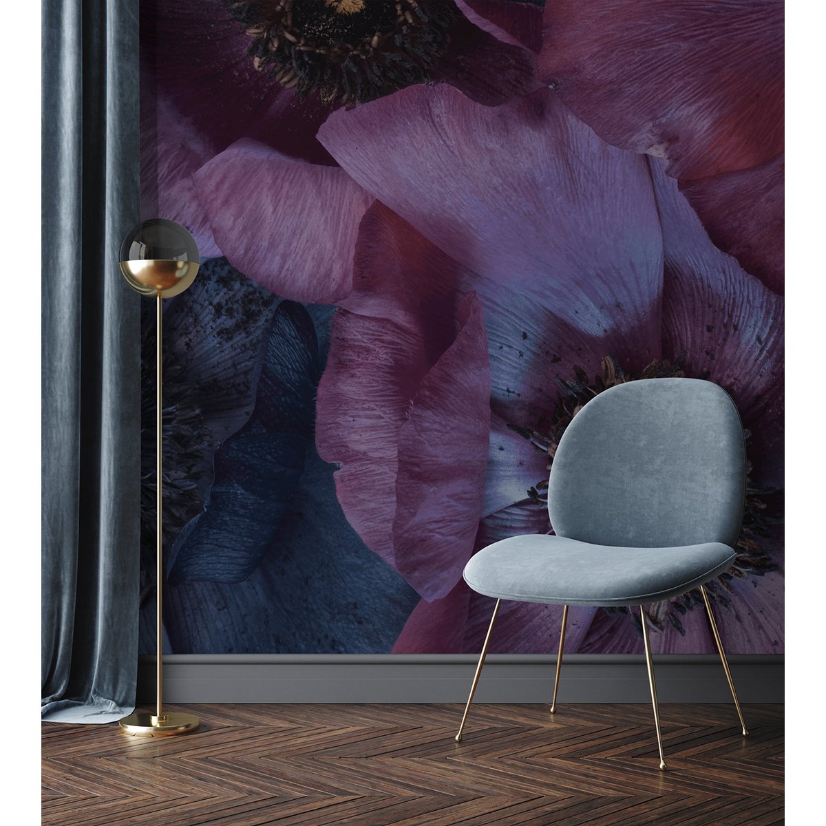 Papier peint panoramique Novalis - motif floral bleu, 432 x 280 cm bleu, LE PAPIERS DE NINON