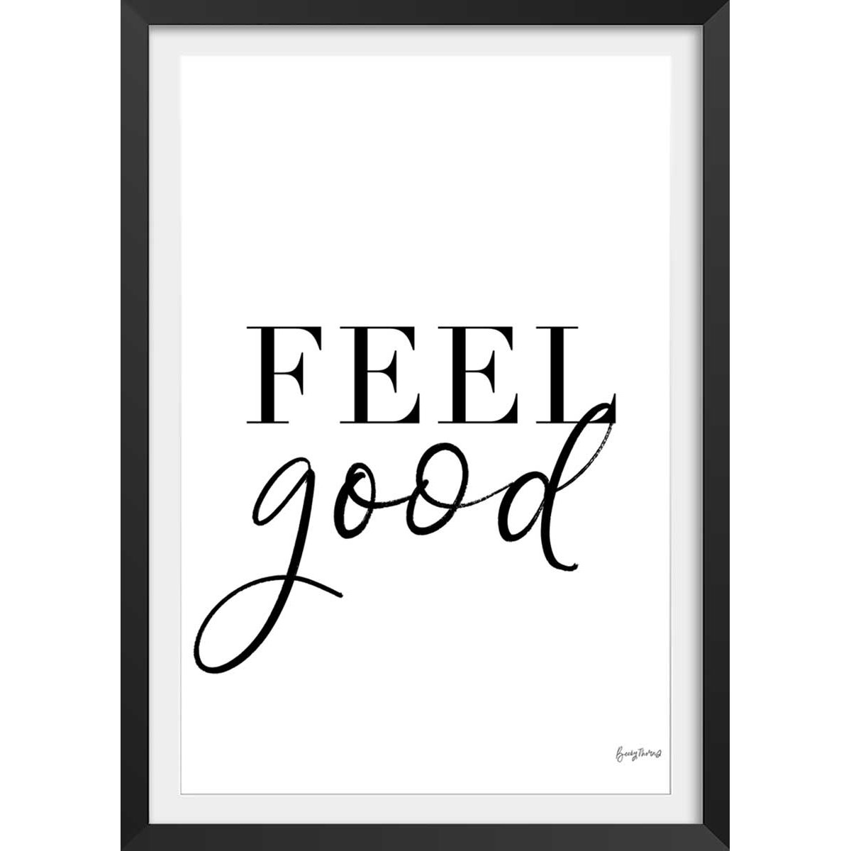 Poster feel good affiche + cadre en bois - noir, HEXOA