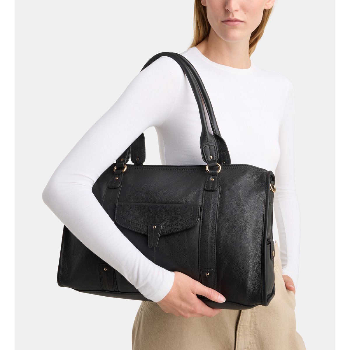 Sac cabas inès cuir noir, GALERIES LAFAYETTE