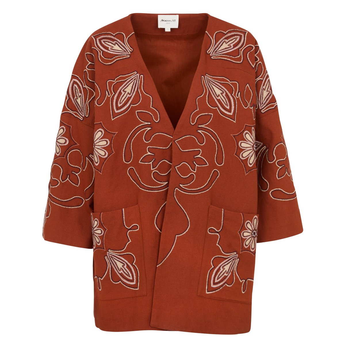 Veste brodée manches 3/4 en coton VIRGINIA terracotta, Maison 123