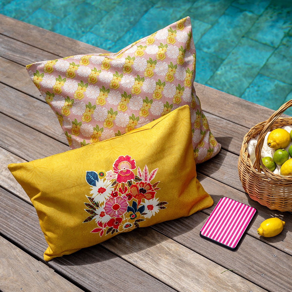 Housse de coussin extérieur KIMIKO jaune, VENT DE BOHÈME