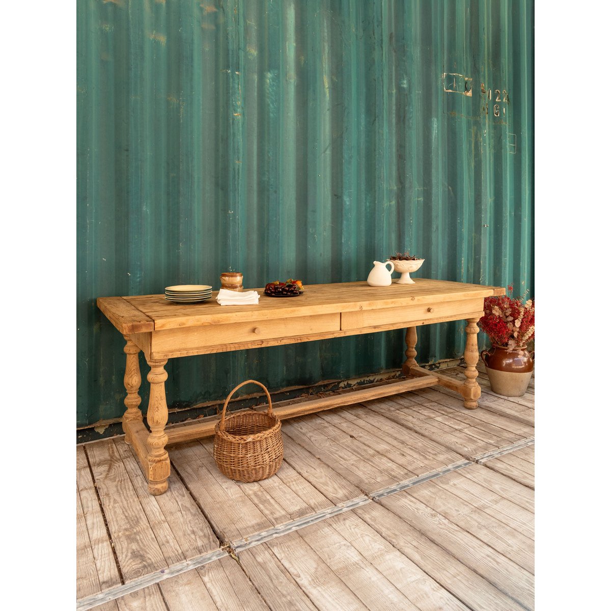 Grande table à manger en bois Romy N°1462 - Bon état bois clair, DEBONGOUT