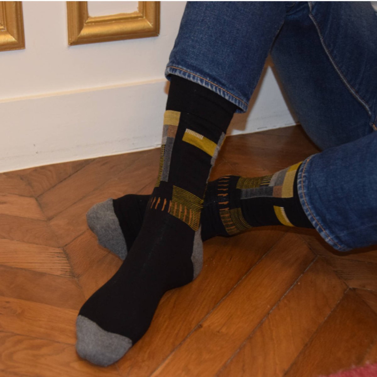 Mi-chaussettes Homme motifs géométriques Coton majoritaire MADE IN FRANCE gris, KINDY