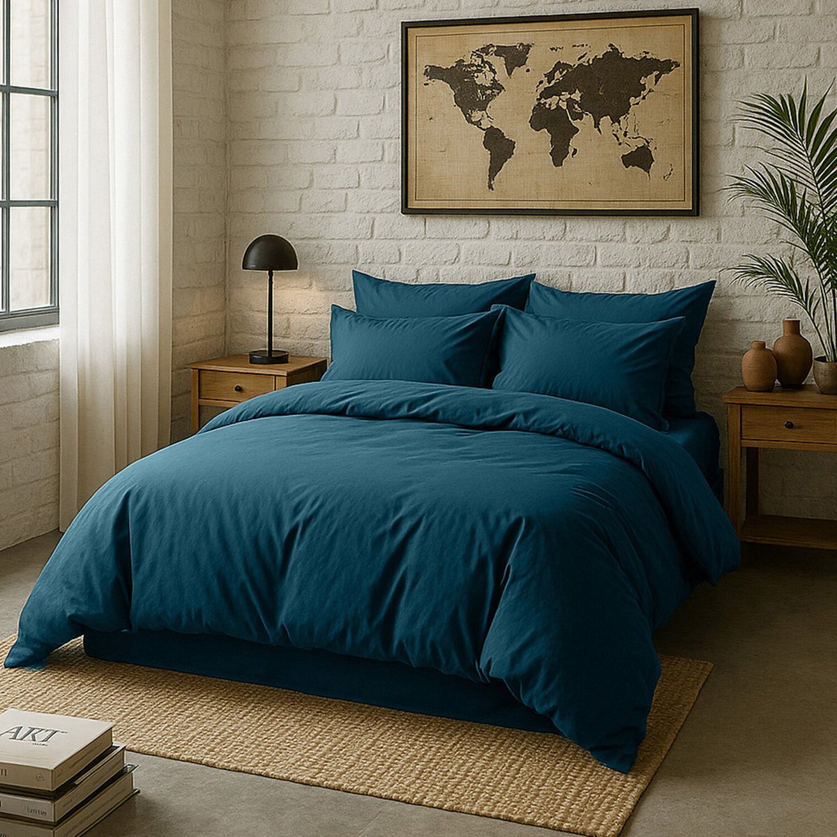 Taie d'oreiller en percale de coton lavé unie, ELEGANCE bleu impérial, BATON ROUGE
