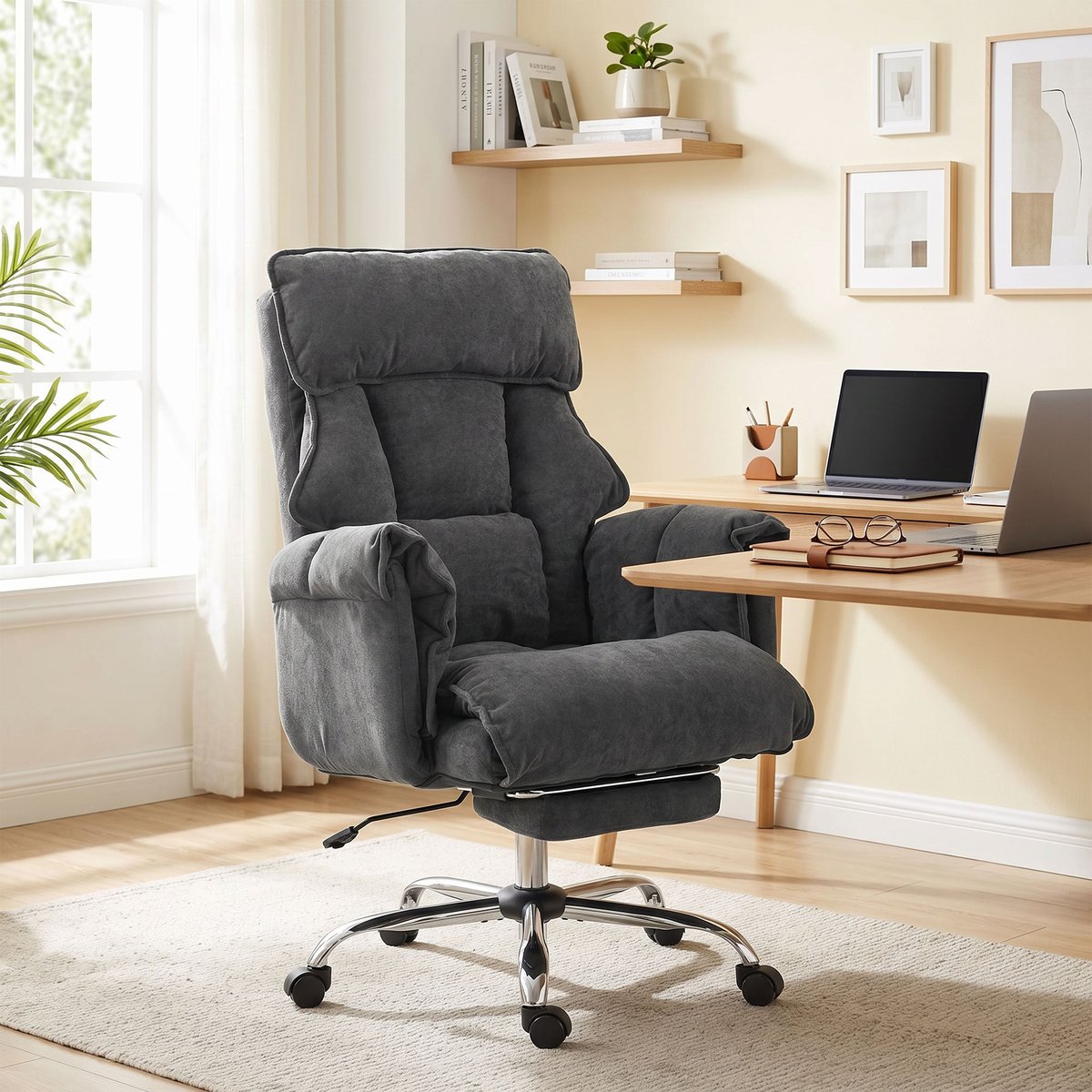 Chaise de bureau Flanelle douce (100 % gris foncé, HOMCOM