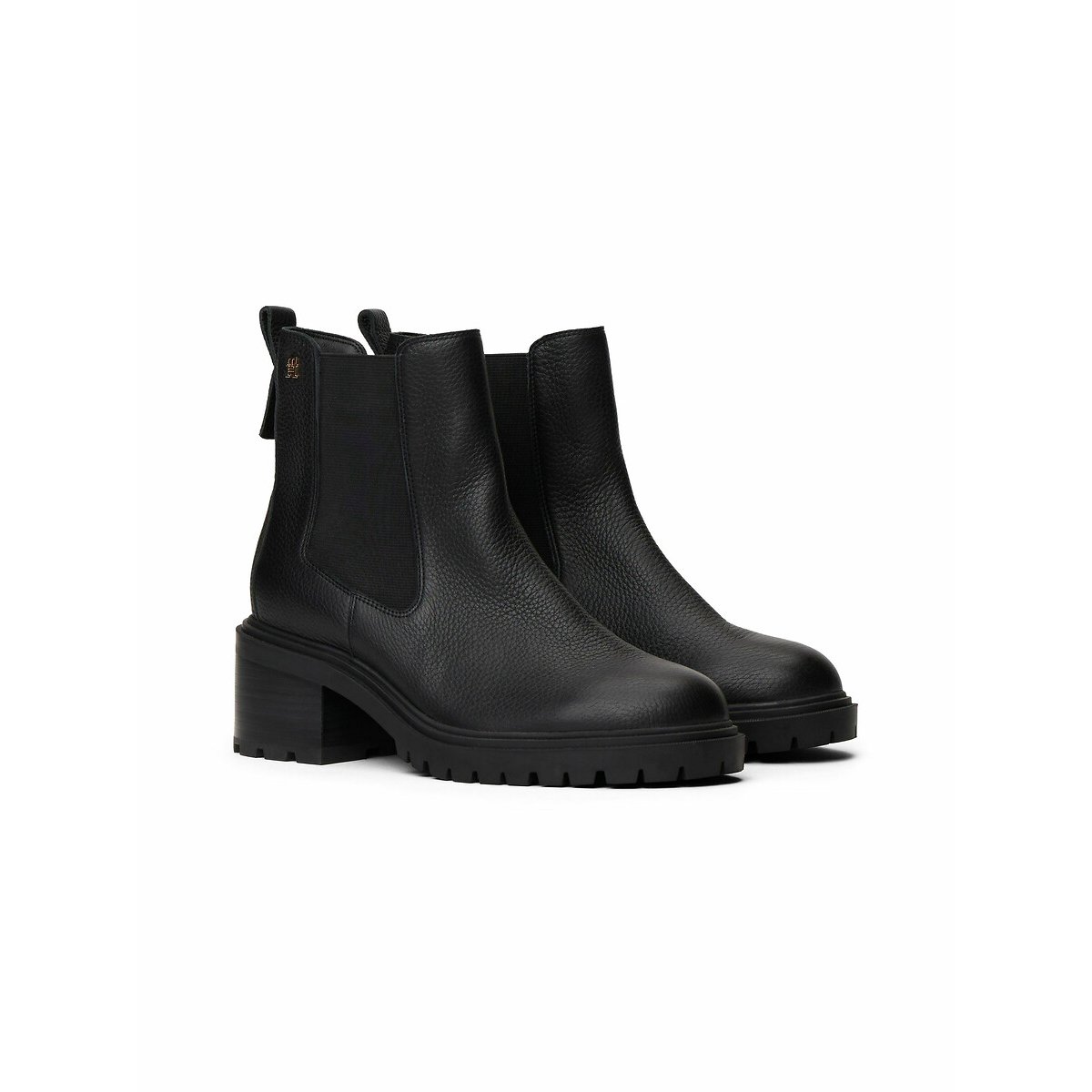 Boots chelsea à talon, cuir noir, TOMMY HILFIGER