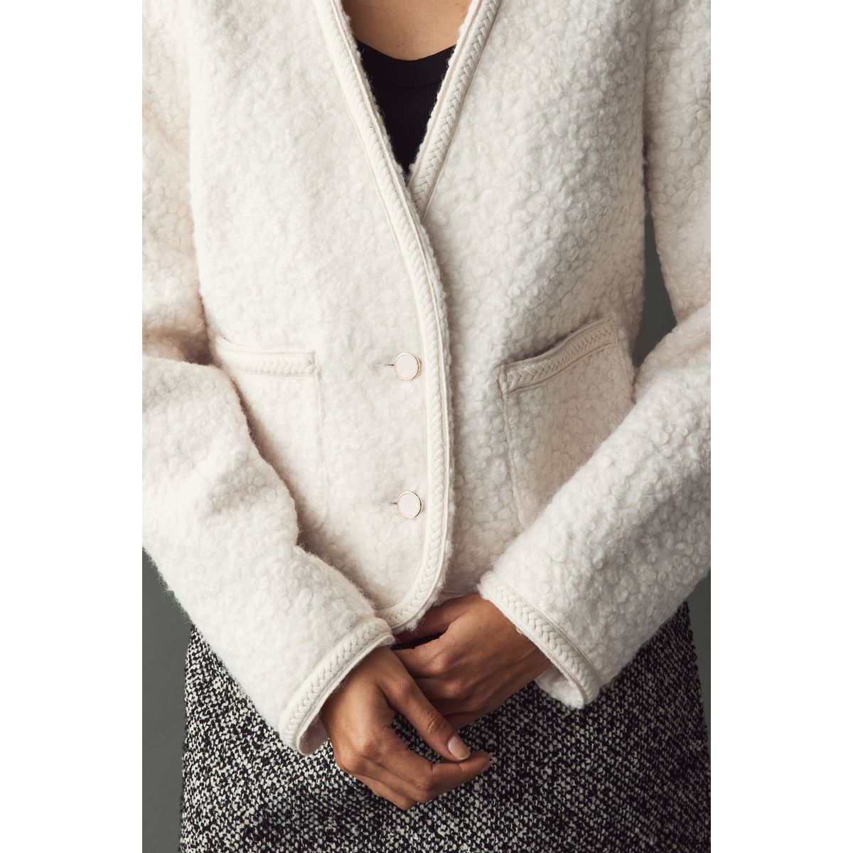 Veste à col v en tissu bouclé écru, NEXT
