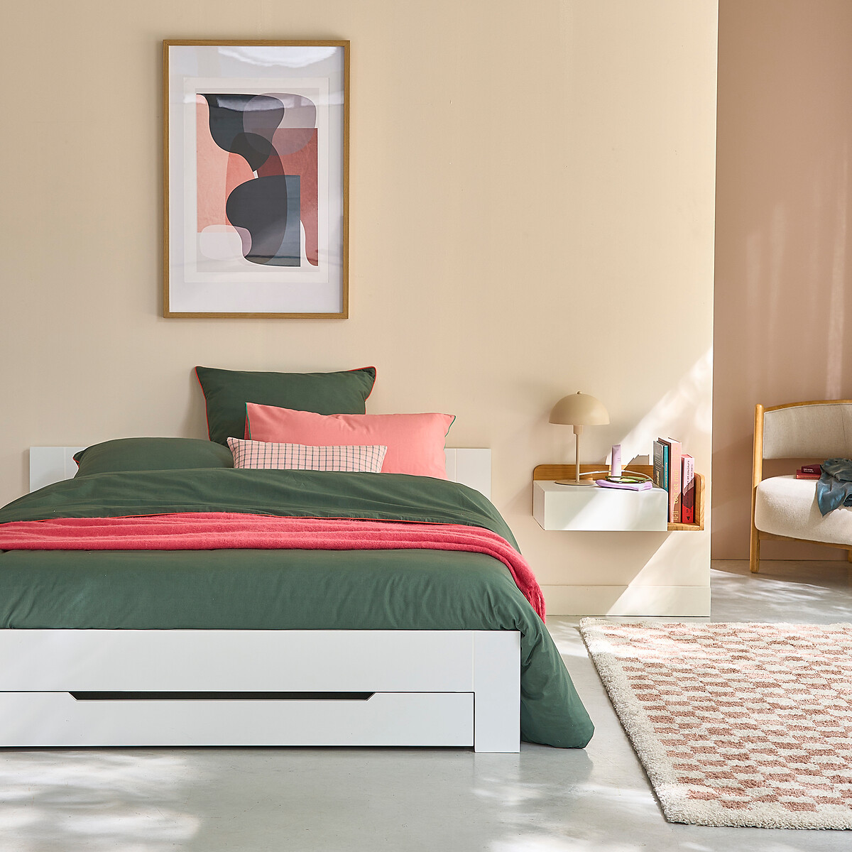 Lit 2 places, avec sommier et tiroir, Crawley blanc, LA REDOUTE INTERIEURS