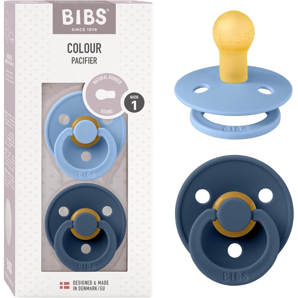 Lot de 2 sucettes - Latex de caoutchouc naturel - Taille 1 0-6 mois Sky Blue/Steel Blue couleur unique, Bibs