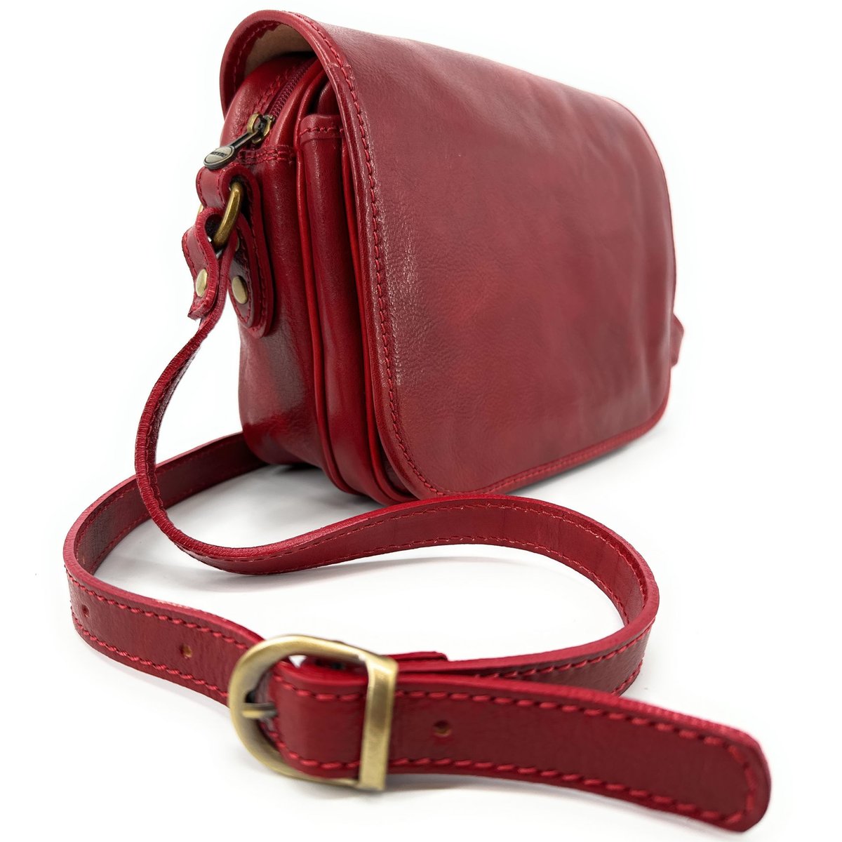 Sac Sacoche bandoulière en cuir italien lisse MARIE STUART rouge, OH MY BAG