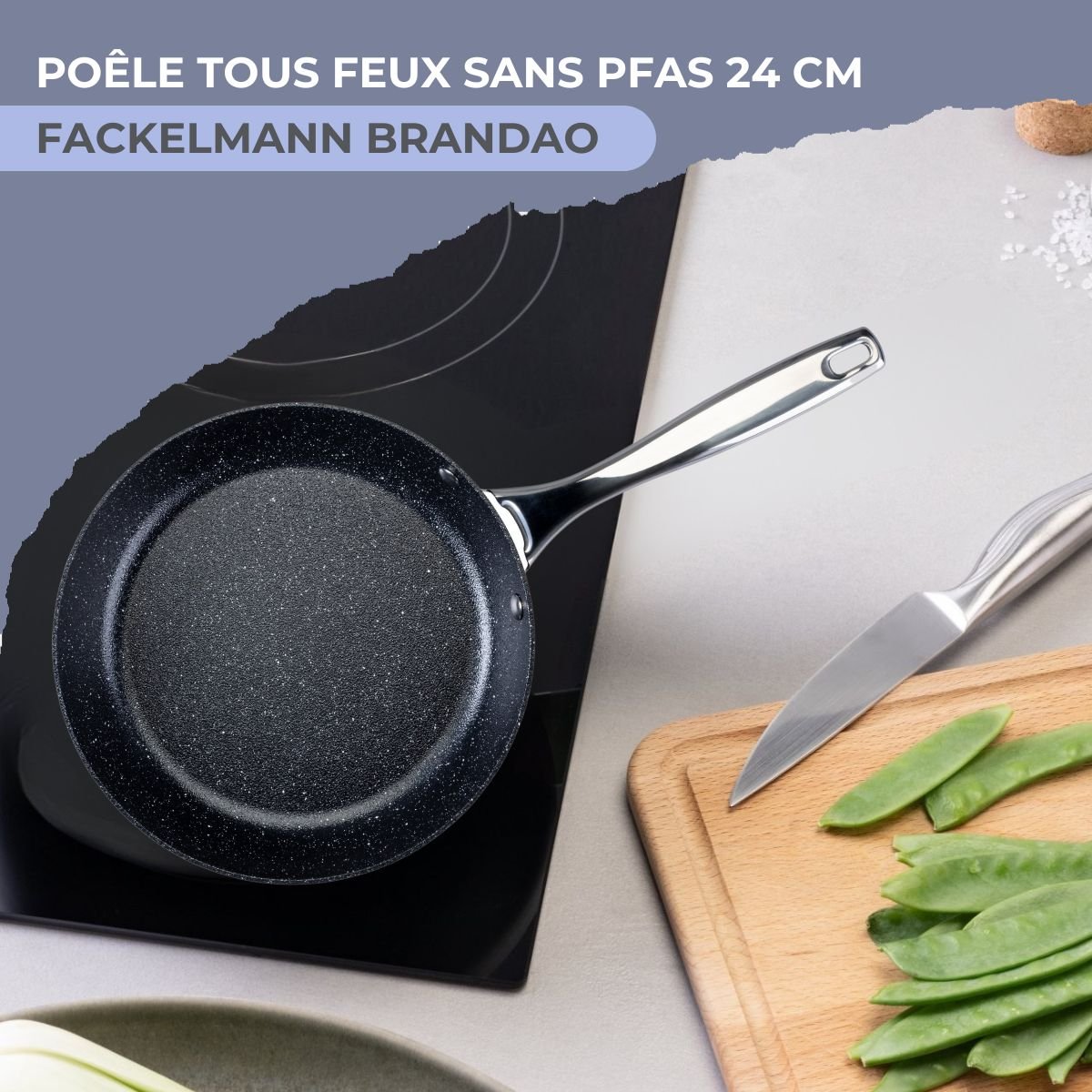 Poêle 24 cm fonte alu revêtement antiadhésif céramique sans PFAS gris,noir, FACKELMANN