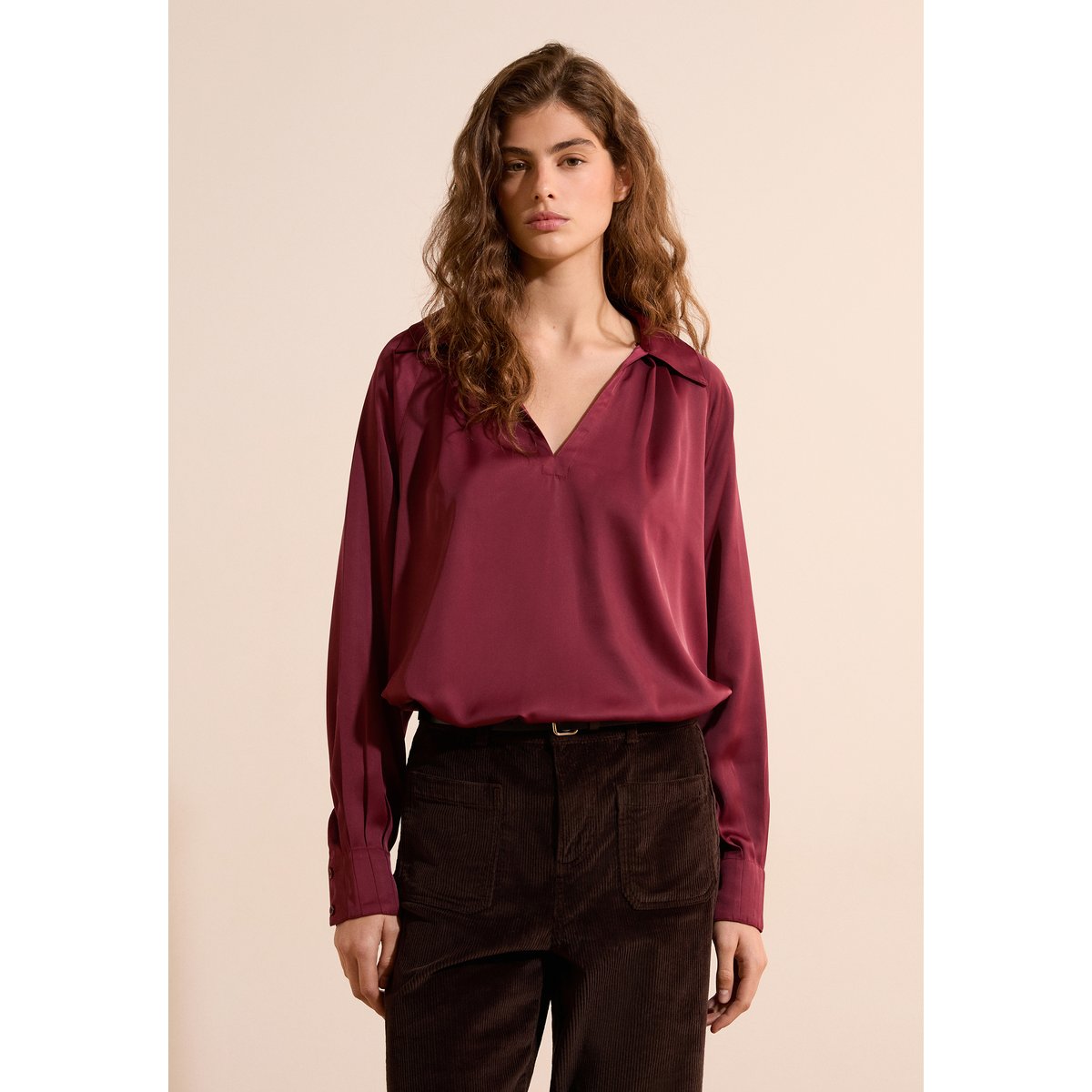 Chemise satinée CHERIE taupe, ETAM