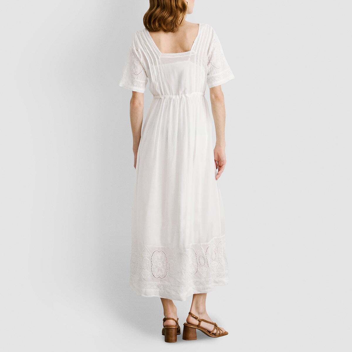 Robe Midi Avec Détails Brodés blanche mousse, PEPE JEANS