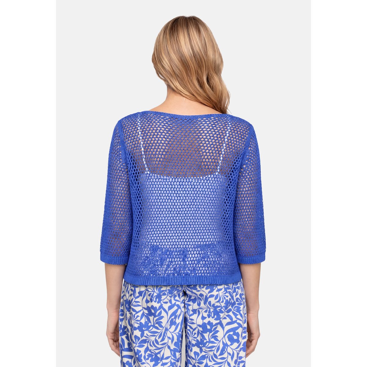 Pull-over en maille ajourée à manches 3/4 adria blue, BETTY BARCLAY