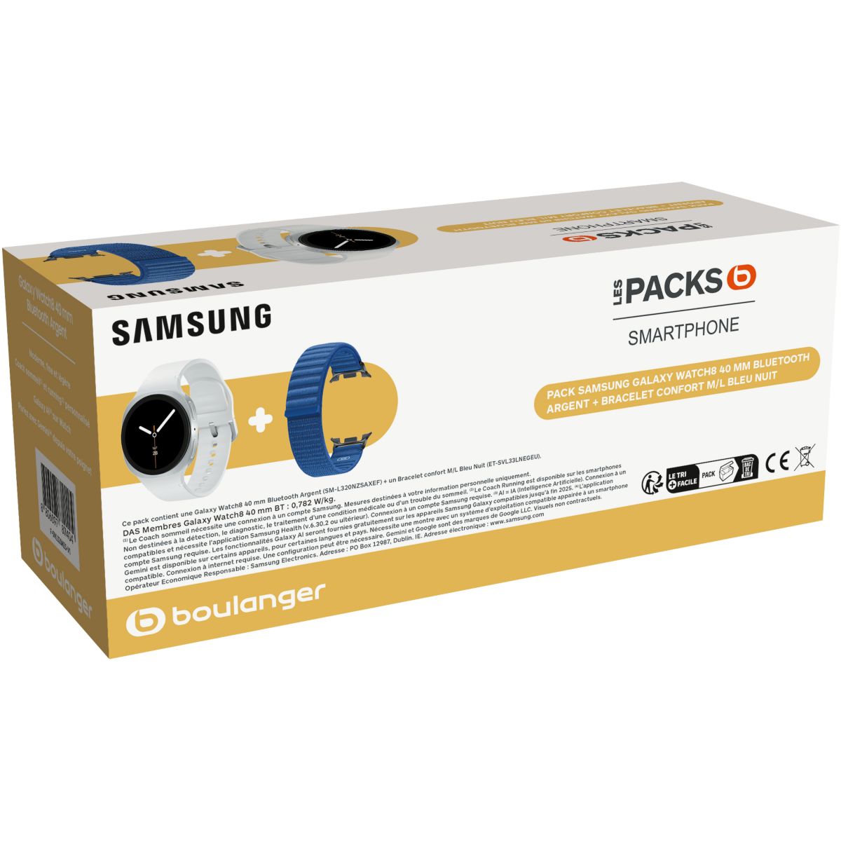 Montre connectée Pack Galaxy Watch 8 40mm BT + Bracelet Navy blanc, SAMSUNG