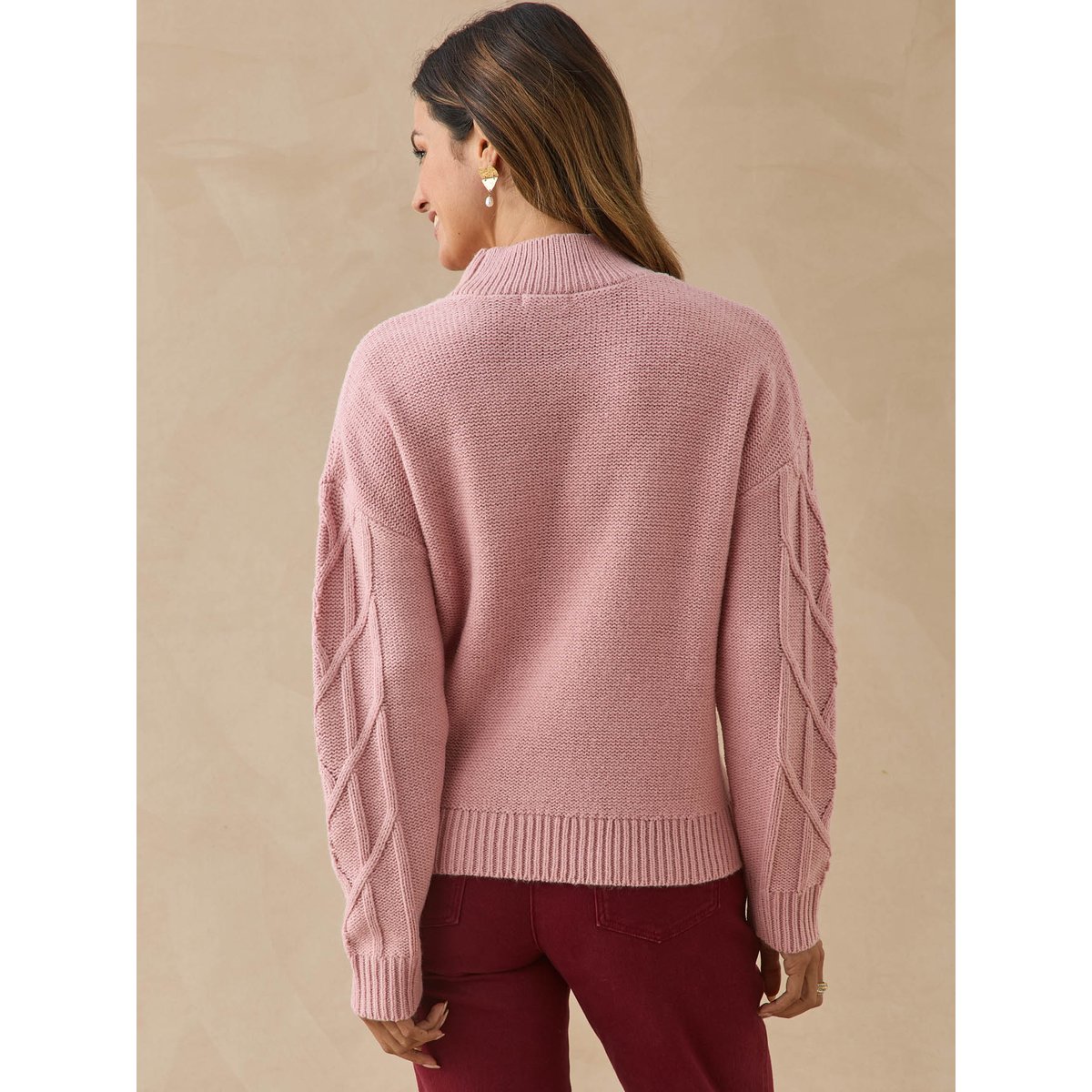 Pull court torsadé col montant rose, DAXON