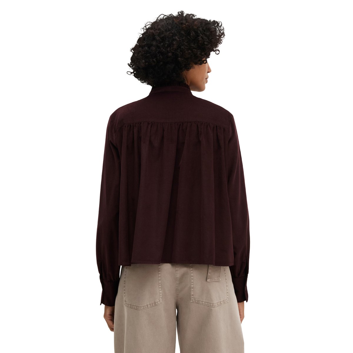 Blouse à volants regular en qualité velours côtelé rouge, MARC O'POLO