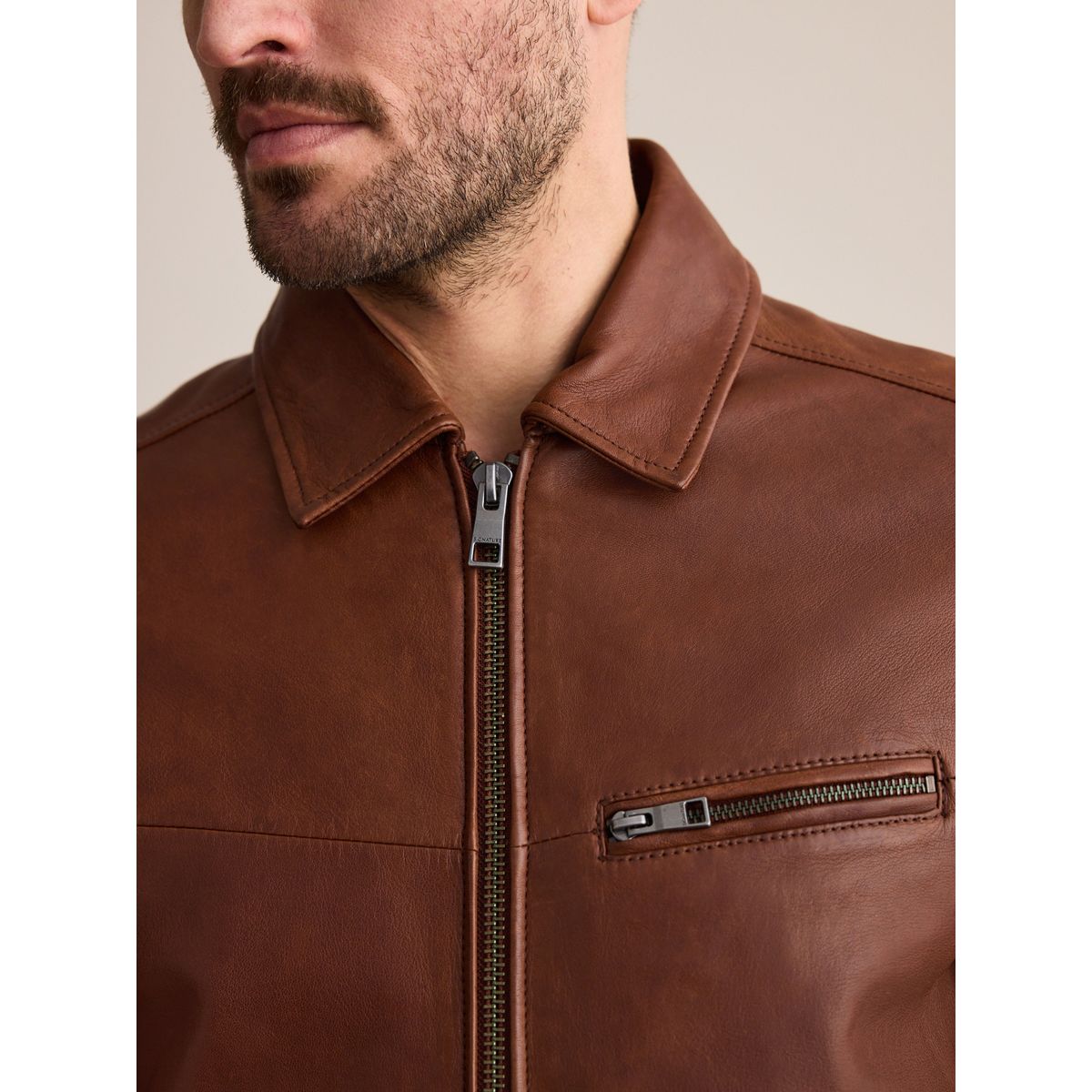 Veste en cuir zippée marron, NEXT