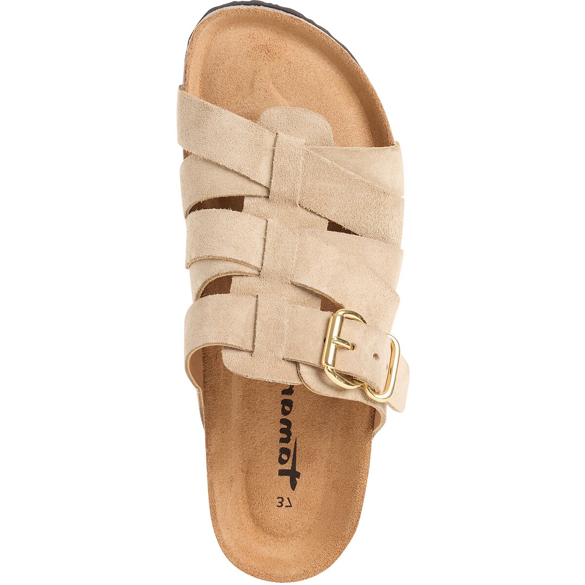 Mules plates en cuir taupe, TAMARIS