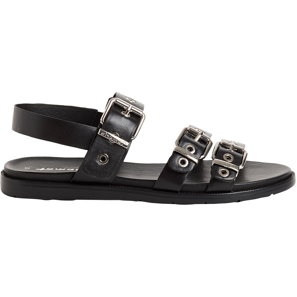 Sandali piatti in pelle nero , TAMARIS