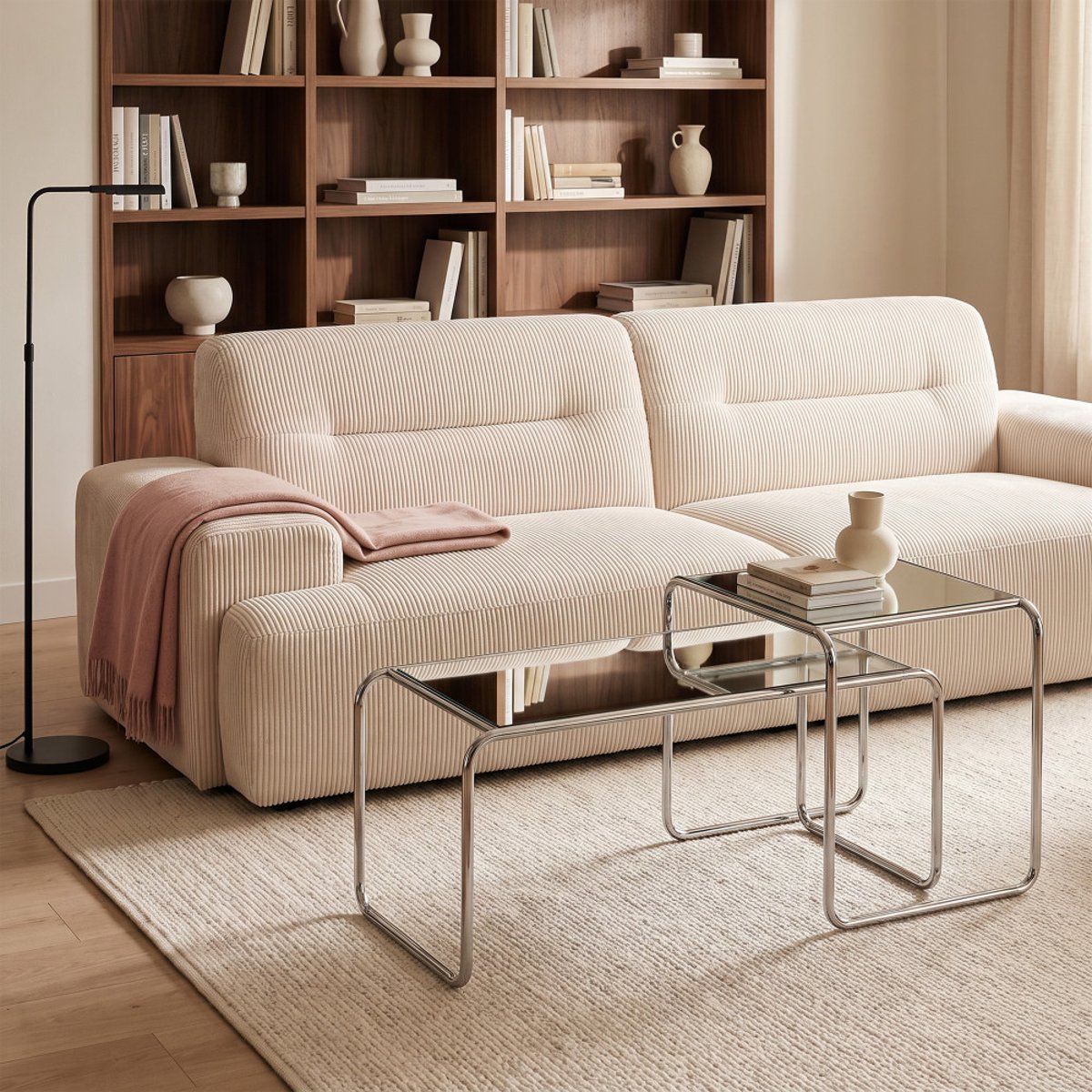 Table basse en miroir pieds chrome L80cm- RIKA transparent, DRAWER