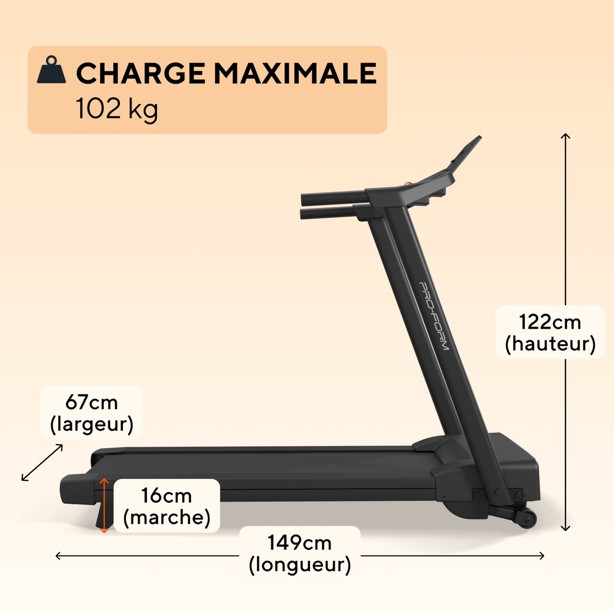 Tapis de course Compact Sport / 16km/h noir, PROFORM FITNESS