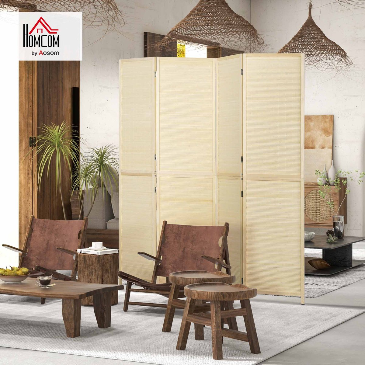 Cloison de séparation Bambou Bois naturel beige, HOMCOM