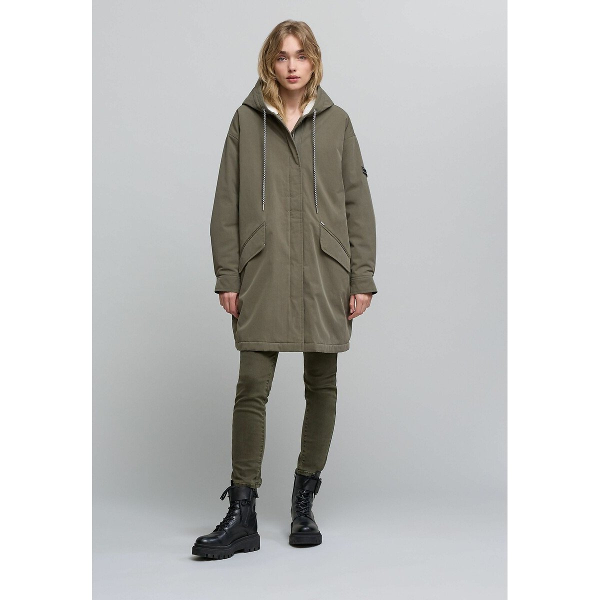 Mid-Length Hooded Parka khaki, IKKS